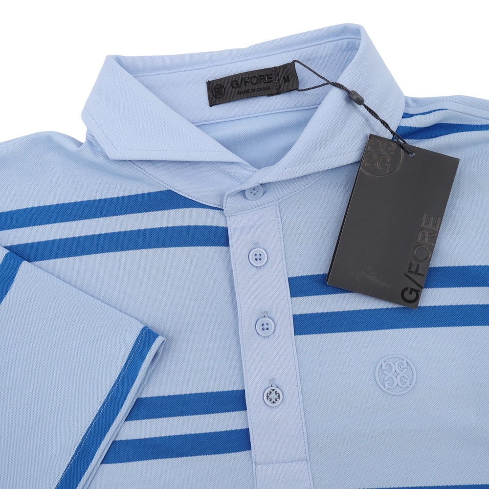 NEW G/FORE Mens Striped Golf Polo‎ Shirt Size M Blue Short Sleeve